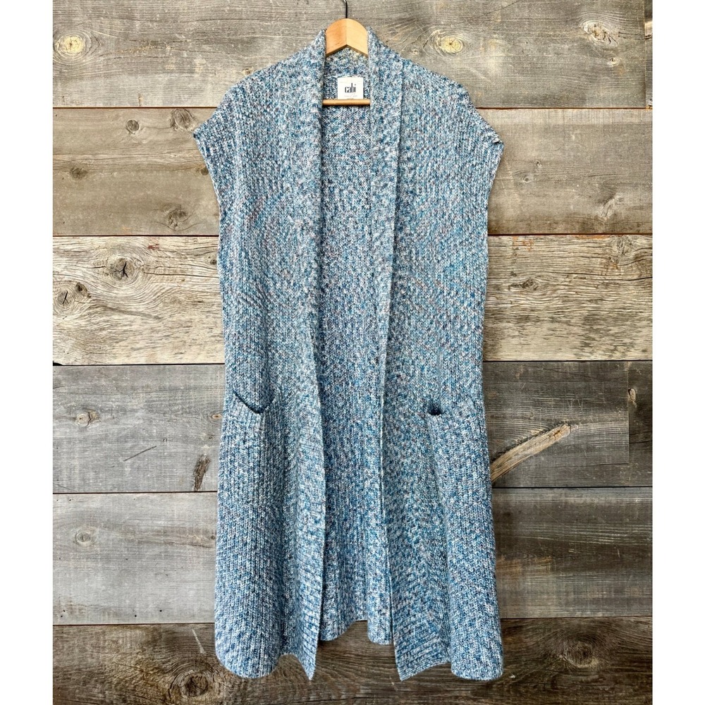 Cabi Napa Long Open Sweater Vest Duster S Blue Lagenlook Chunky Knit Layering - Picture 2 of 10